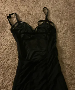 Transparent top dress and solid colored bottom Black thumbnail 1