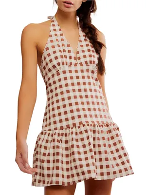 Free People Cecil Mini Dress in Brown Patina Combo Womens in size Large thumbnail 1