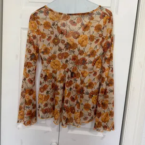 Floral Print V Neck Long Sleeve Bow Tie Front Sheer Blouse Top thumbnail 11