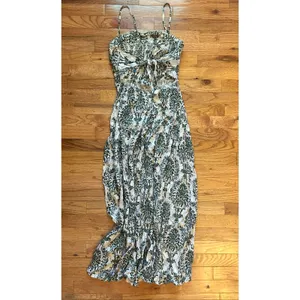 Cupshe NEW Royal Rendezvous Ornate Maxi Dress Womens M Green Smocked Tie Back thumbnail 3