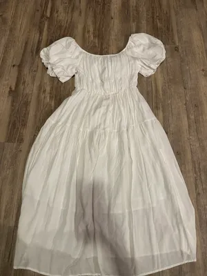Off Shoulder Puff Short Sleeve High Waist Ruffled Flowy A Line Beach Party Midi Dress thumbnail 3