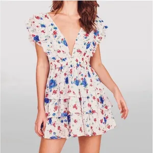 LoveShackFancy Bennett Mini Dress XS blue Notte Floral Cotton Cottage Boho Beach thumbnail 4