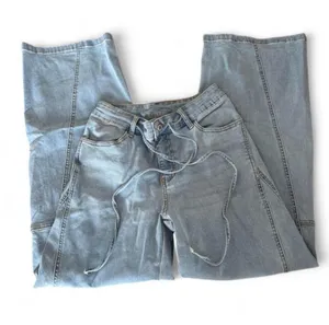 Light Blue Baggy denim Jeans with Drawstring Waist thumbnail 1