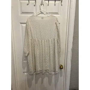 Aritzia Sunday Best White Gold Metallic Foil Dot Babydoll Mini Dress Womens‎ L thumbnail 7