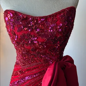 Sherri Hill Red/Fuchsia‎ Sweetheart Neck Beaded w/Bow Skirt Slit Homecoming Sz 4 thumbnail 11