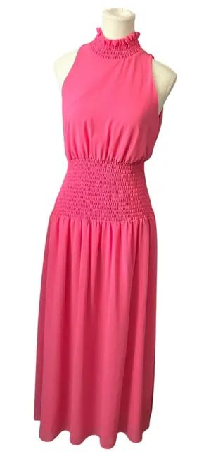 Alexa Admor Pink‎ Halter Maxi Dress Smocked Waist Ruffle Neck Sleeveless Size 4 thumbnail 1