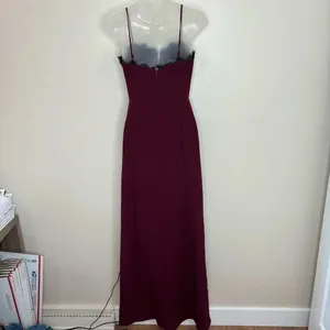 Wayf The Mia Lace Trim Front Slit Gown In Cabernet red burgundy black size XS thumbnail 9