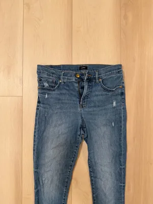 Express Distressed Skinny Mid Rise Jeans Women's Size 10 Long thumbnail 2