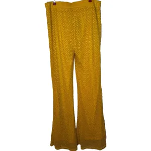 Lucky & Blessed Womens Pants Flare Leg Stretch Boho Hippie Lace Yellow Large NWT thumbnail 6
