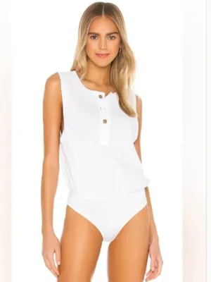Intimately Free People Women's Size Medium Peek Aye Bodysuit White Half Button thumbnail 2