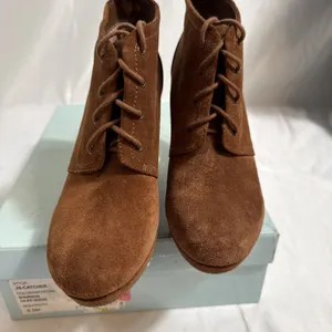 Jessica Simpson JS Catcher Ankle Boots Womens 6.5M Bourbon Oiled Sued 4” Wedge thumbnail 3