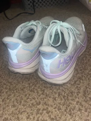 Hoka One One Clifton 8 running shoes in gray & purple #running #athletic thumbnail 4