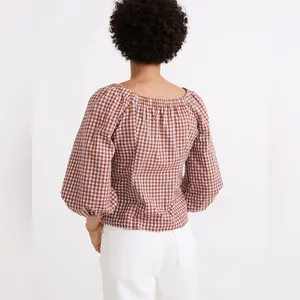 Madewell Gingham Seersucker Puff-Sleeve Button-Front Top Size 4 thumbnail 2