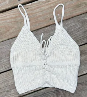 American Eagle Outfitters Women's Off-White Cable Knit Crop Top, Size S thumbnail 1