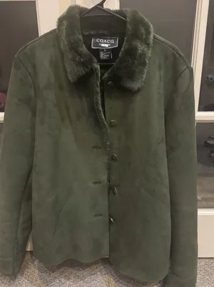 COACO New York Dark Green Suede Faux Fur Lined‎ Jacket Size L Large thumbnail 1