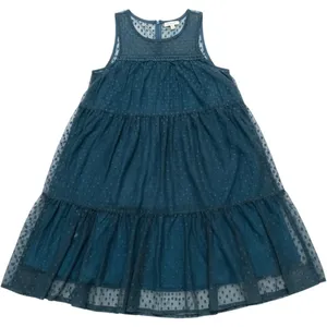 Miami Swiss Dot Mesh Babydoll Dress Womens Medium Teal Tiered Sleeveless Boho thumbnail 1