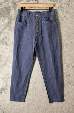 Sundance Linen Blend Button Front Tapered Pants Blue Boho Cottagecore Size 6 New thumbnail 1