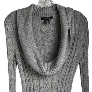 White House Black‎ Market Silver Gray Cable Knit Cowl Neck Sweater Size S thumbnail 5