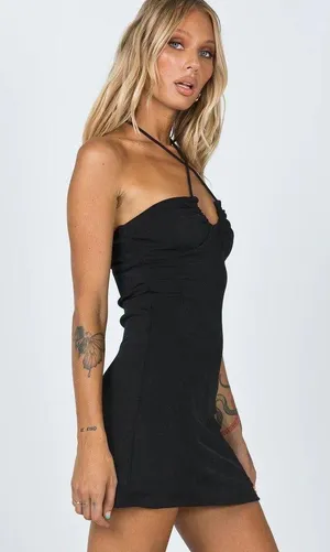 Princess Polly Pazia Halter Mini Dress Black thumbnail 4