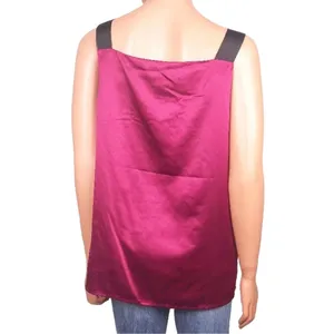 LOFT Satin Camisole Burgundy Blouse Wide Strap Pleated Top Size XL thumbnail 4