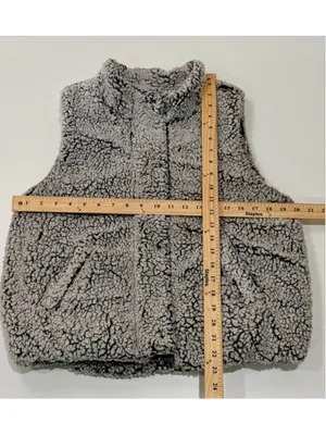 Harper Heritage Sherpa Fleece Vest Gray Snap Front Zip Pocket Cozy Size Small thumbnail 6