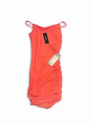 Bebe Coral Ruched Power Mesh Bodycon Mini Dress Size M Made in USA thumbnail 5