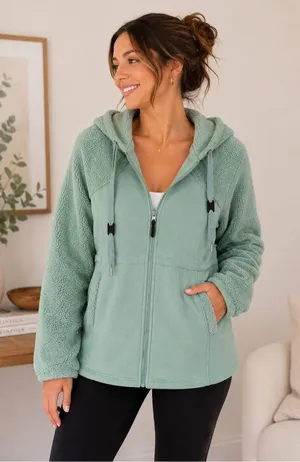 Koolaburra by UGG Sherpa Fleece Zip Hoodie Jacket Large Mint Green thumbnail 1