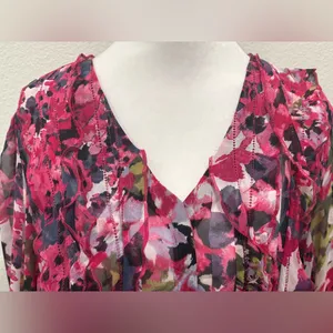 Chico's Vibrant Floral Blouse - Pink and Green thumbnail 4