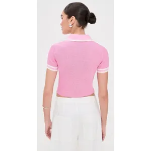 Jonathan Simkhai Whitten Pink Ribbed Knit Cropped Polo Top Size M thumbnail 10