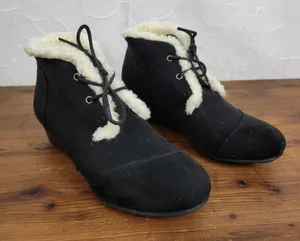 Mia Amore Sarah Womens Ankle Boots 7 Black Lace Up Suede Wedge Almond Toe NEW thumbnail 1