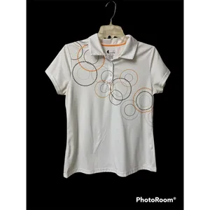 Izod‎ Perform Xtreme function golf cool-fx polo Sz M Retro Circles Orange Brown thumbnail 2