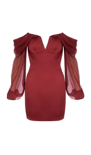House Of CB 'Olivia' Wine Satin Off Shoulder Dress. Size Large thumbnail 5