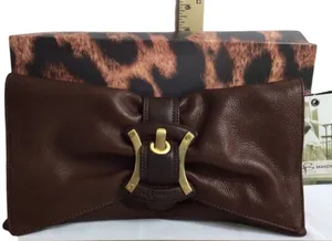 B. Makowsky Women's Leather Bow Clutch with Removable Strap 6”x12” Brown NWT thumbnail 1