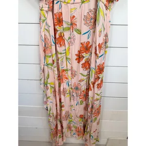 For The Republic Womens Size L Pink Floral Maxi Dress Smocked Off The Shoulder thumbnail 7