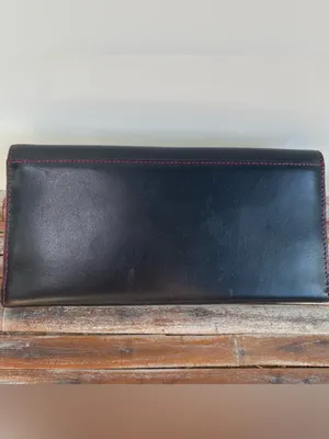 Lodis Audrey Alice tri fold black leather envelope fold wallet red interior thumbnail 4