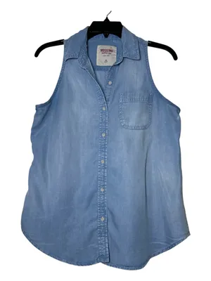 Mossimo Supply Co. 100% Lyocell Light Blue Sleeveless Chambray Slit Back Open M thumbnail 1