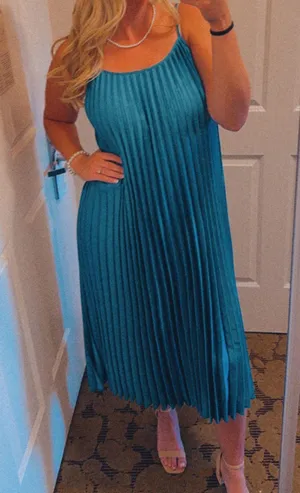 Sam Edelman Turquoise Pleated Midi Dress thumbnail 1