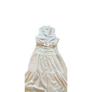 Love Tree Women's Beige Sleeveless Button-Front Belted Midi Shirt Dress M boho thumbnail 6