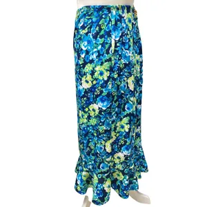 Vtg 90s size L Floral blue green white stretchy ruffle hem skirt feminine retro thumbnail 5