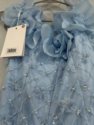 Mac Duggal 21363 Blue Off The Shoulder Embellished Dress With 3D Flower Sz 8 thumbnail 6