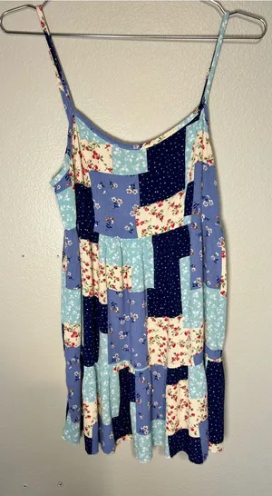 Altar’d State Patchwork Floral Sundress in Navy, Light Blue & Cream thumbnail 1