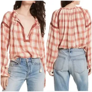 Free People Honey Grove Plaid Top Pink thumbnail 2