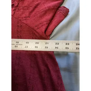 Free People Burgundy Red Lace Inset Open Knit Boho Blouse Top Womens Medium thumbnail 8