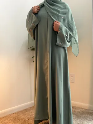 Teal Abaya Floral 2 Piece Green Size M thumbnail 4