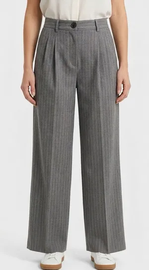 Primark Gray Pinstripe Pleated Wide Leg Trousers Dress Pants Size 2 thumbnail 1