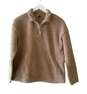 Skechers Boxy Sherpa Fleece Pullover Sweater Sweatshirt Long Sleeves SZ S # 1762 thumbnail 1
