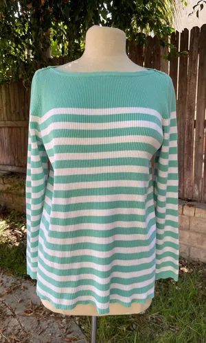 Lauren Ralph Lauren Striped Boatneck Sweater nautical coastal preppy classic XL thumbnail 1