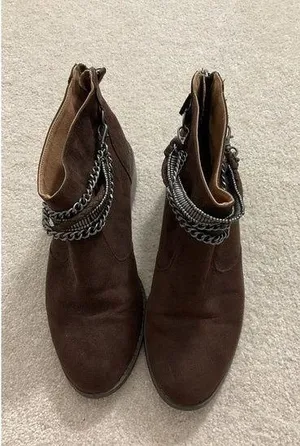 H&M Brown Suede Material w/ Chain Zipper Ankle Boots Womens Size 8 #I3 thumbnail 2