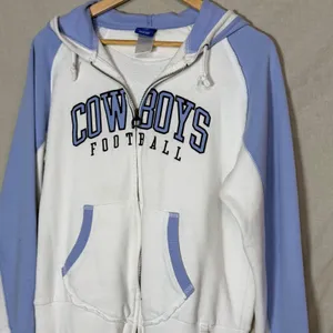 Vintage Y2K Reebok NFL Dallas Cowboys Football Zip Up Hoodie Blue White Women L thumbnail 2
