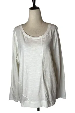 Sundance Shirt Women Large White Cotton Mixed Print Knit Long‎ Sleeve Tee Boho thumbnail 1